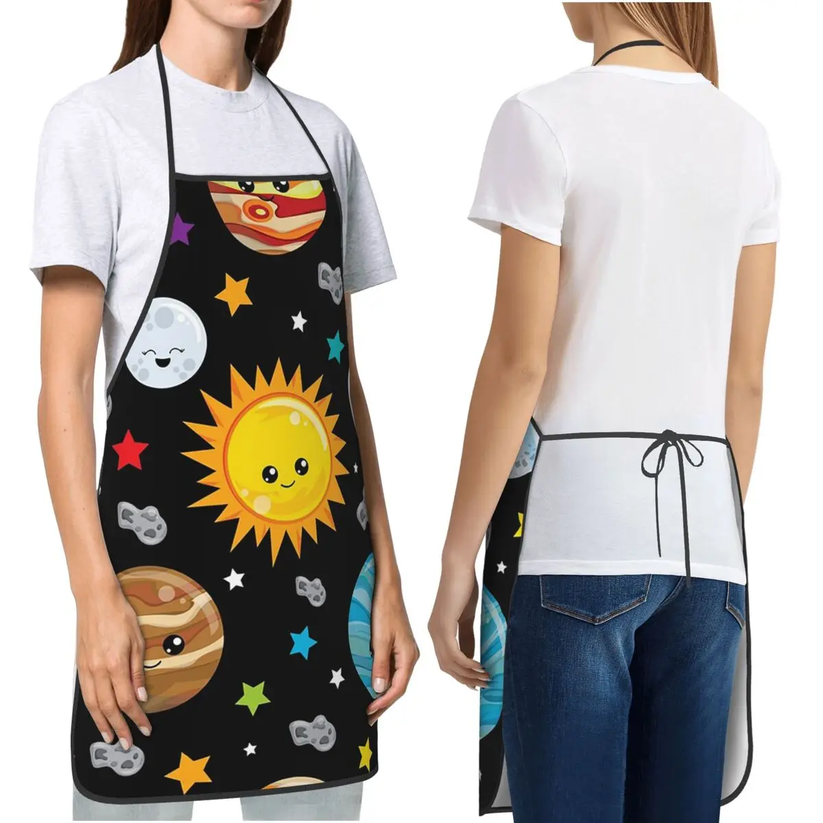 

Kawaii Planets, милые фартуки с солнечной системой, стол для шеф-повара, приготовления пищи, выпечки, водонепроницаемый нагрудник, кухонный сарафан для чистки