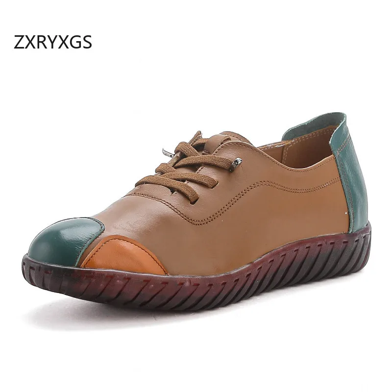 ZXRYXGS Promotion Flats 2025 New Spell Color Genuine Leather Shoes Flat Soft Sole Comfortable Casual Sneakers Women Trendy Shoes