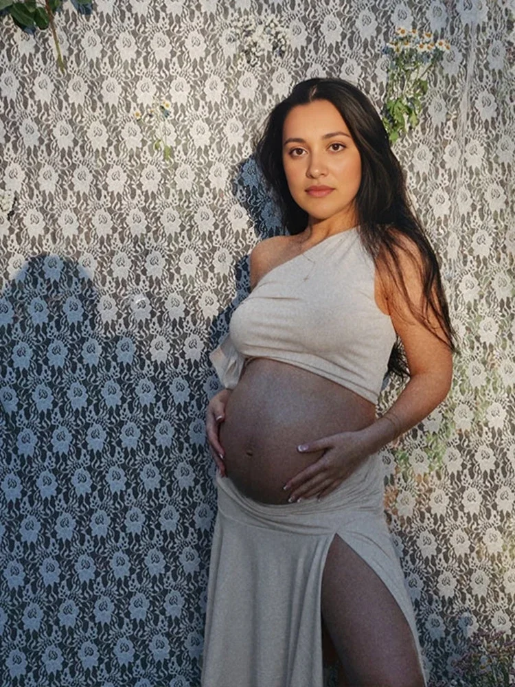 Off Shoulder Maternity Dresses Photoshoot Two Piece Set Pregnancy Gown Skirt Baby Shower Photo Outfit Elegant Maternity Wear