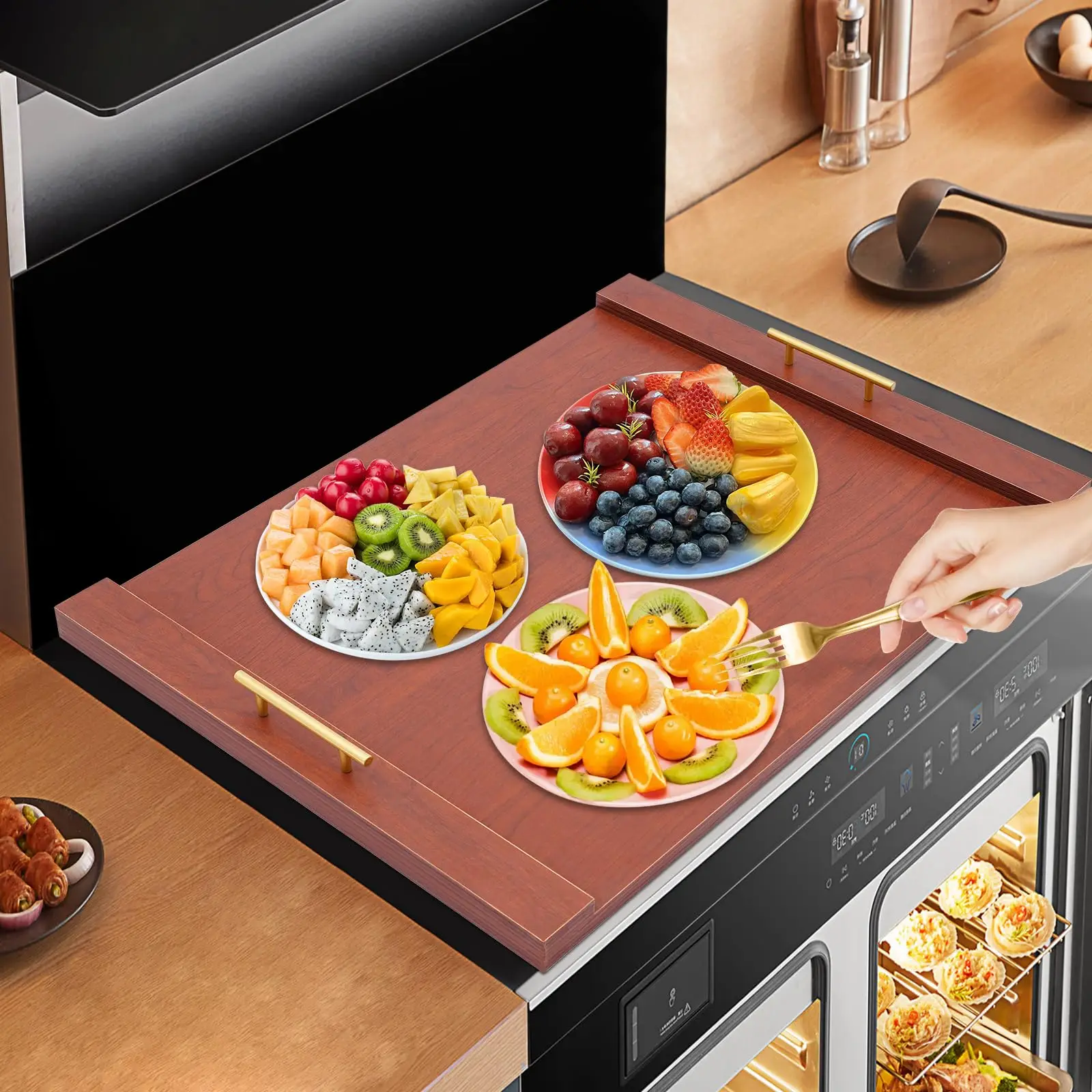 موقد كهربائي الغطاء العلوي المعكرونة مجلس غطاء موقد مع مقابض اضافية سميكة صفح الخشب الفضاء توفير مكافحة الغطاء العلوي الخشب ولكن