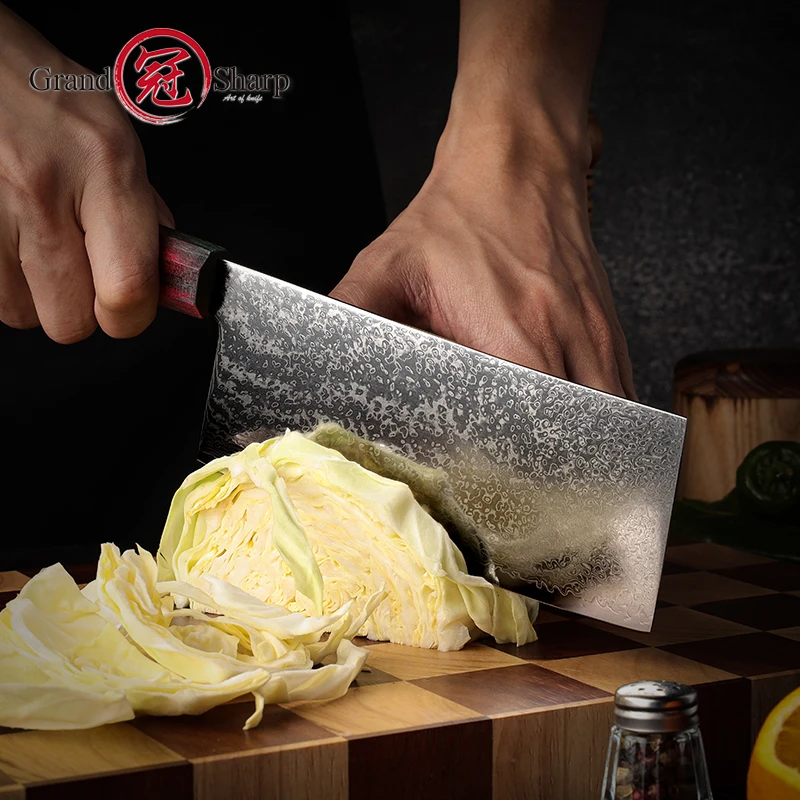 Grandsharp 6.5\'\' Meat Cleaver Knife AUS-10 Japanese Damascus Stainless Steel Kitchen Chef Knives Vegetable Butcher Cooking Tools