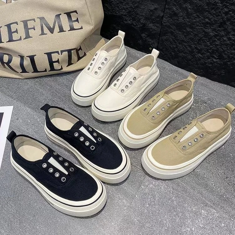 Handmade Custom Rhinestone Pearl Stitching Ribbon Trim Simple Fashion All-match Canvas Shoes  Woman Designer Shoes  Womens Shoes