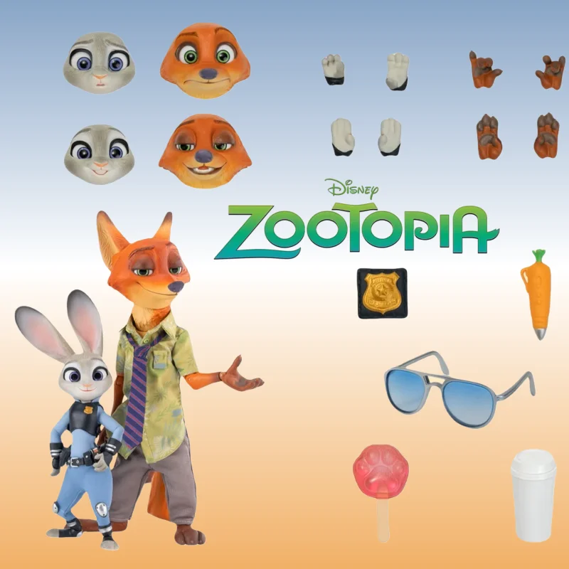 Disney Zootopia Nick Judy Action Figure Originele Collectible Set Doek Gekleed Beweegbaar Gezamenlijk PVC Model Speelgoed Cadeau Desktop Decor