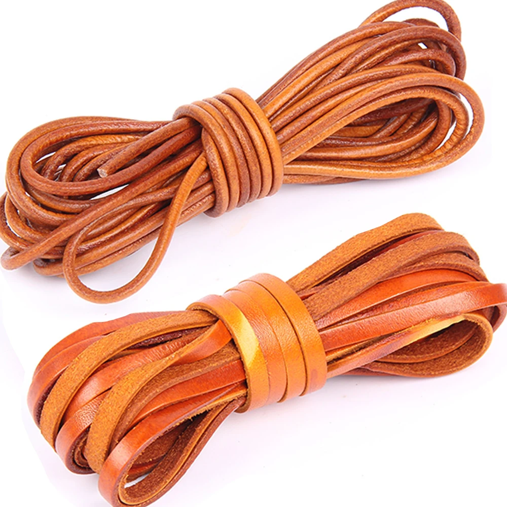 2meters 1 2 3 4 5 mm Genuine Leather Cord Round Flat Vintage Color Leather Rope String For Diy Bracelet Necklace Jewelry Making