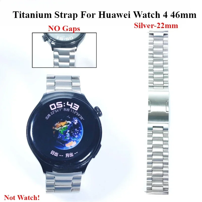 ไม่มีช่องว่างไทเทเนียมอัลลอยด์สําหรับ Huawei Watch 4 46 มม.,58g Urltra-Light Watchband, 22 มม.เปลี่ยนสายรัดข้อมือสําหรับ Huawei Watch4