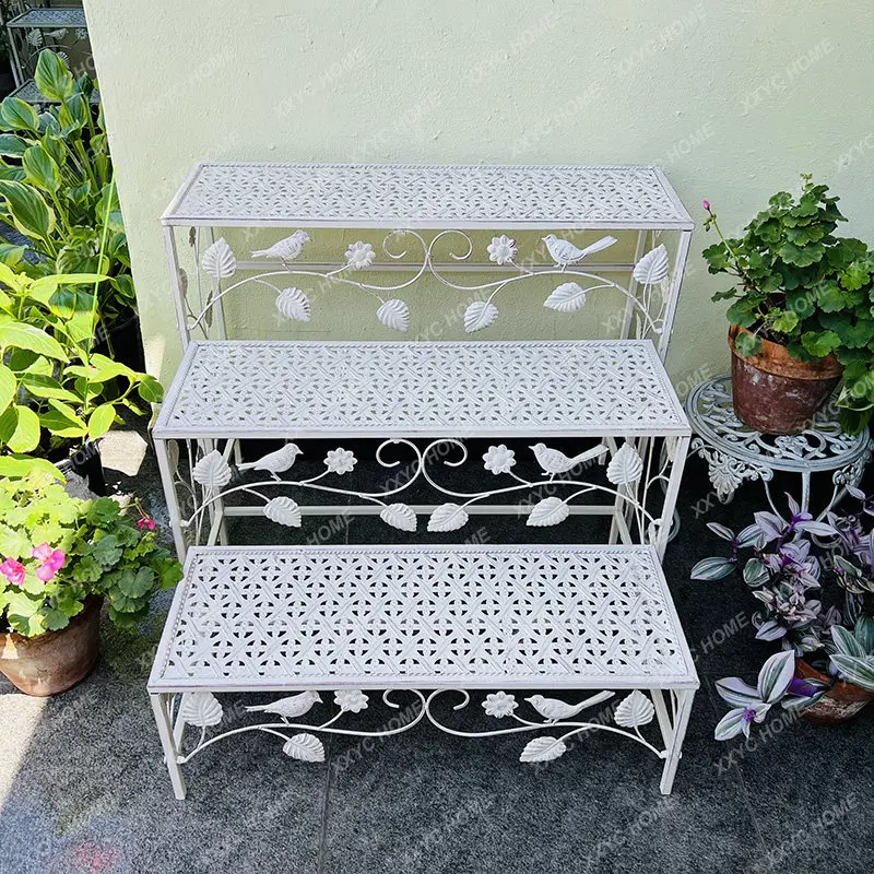 Country retro wrought iron bird flower stand indoor outdoor garden balcony courtyard flower pot stand layer frame