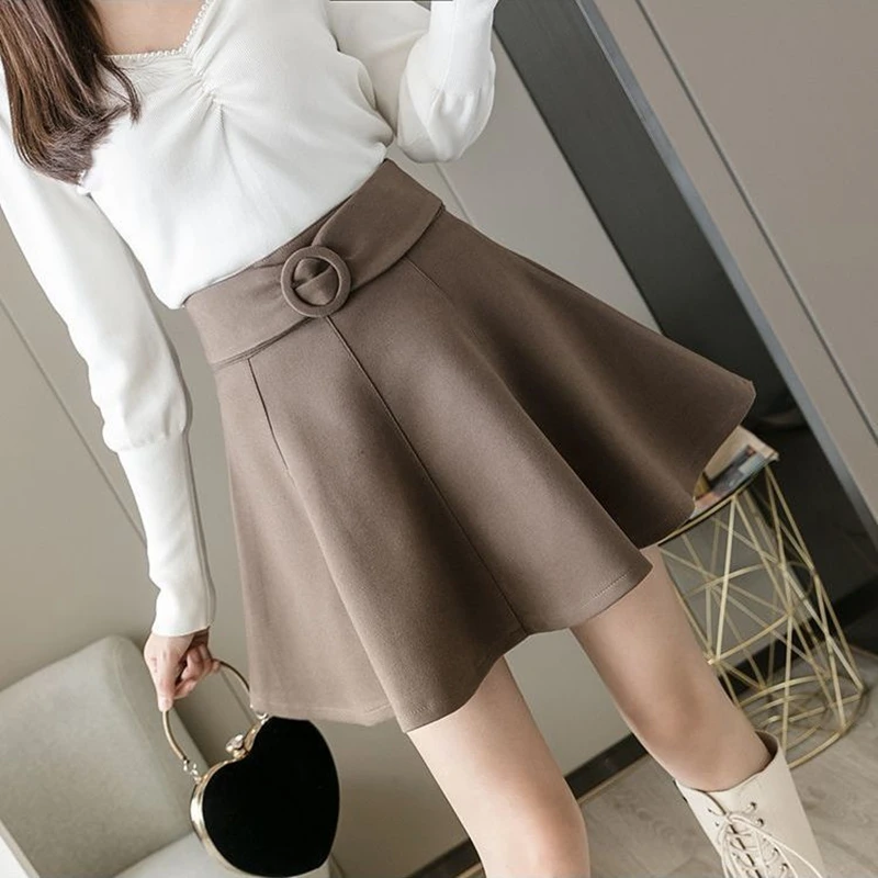 Women Flared Mini Skirt Winter Sweet High Wiast Slim Black Faldas New Korean Style Chic Uniform A-line Pleated Skirt with Shorts