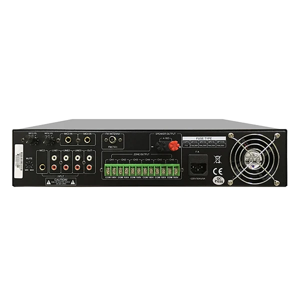 60W 100v 4-16 ohm 4 Mic In 3 Aux In 1 Aux Out 6 Zones Paging Music Mixer Amplifier with USB Tuner