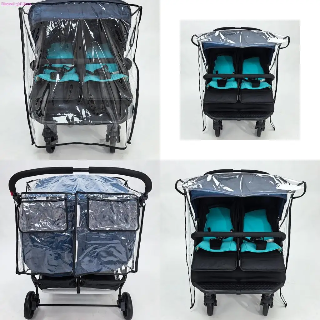 

D0JC Double Strollers Rain Cover Wear Resist Cover Breathable Convenient Storage