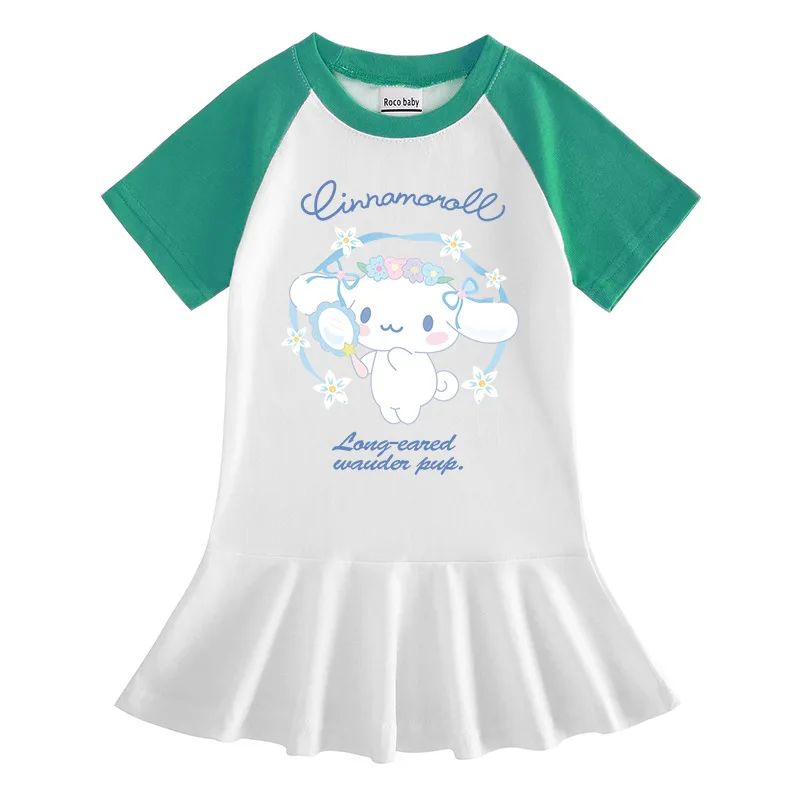 Sanrios Cinnamoroll-Vestido de manga corta para niña, a la moda Falda plisada de dibujos animados, ropa Preppy de verano