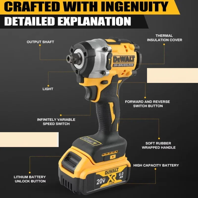DEWALT DCF921 ATOMIC 20 В MAX Аккумуляторный ключ Аккумуляторный ударный ключ 1/2 дюйма Ключ для зарядки с переменной скоростью DCF921N с аккумулятором