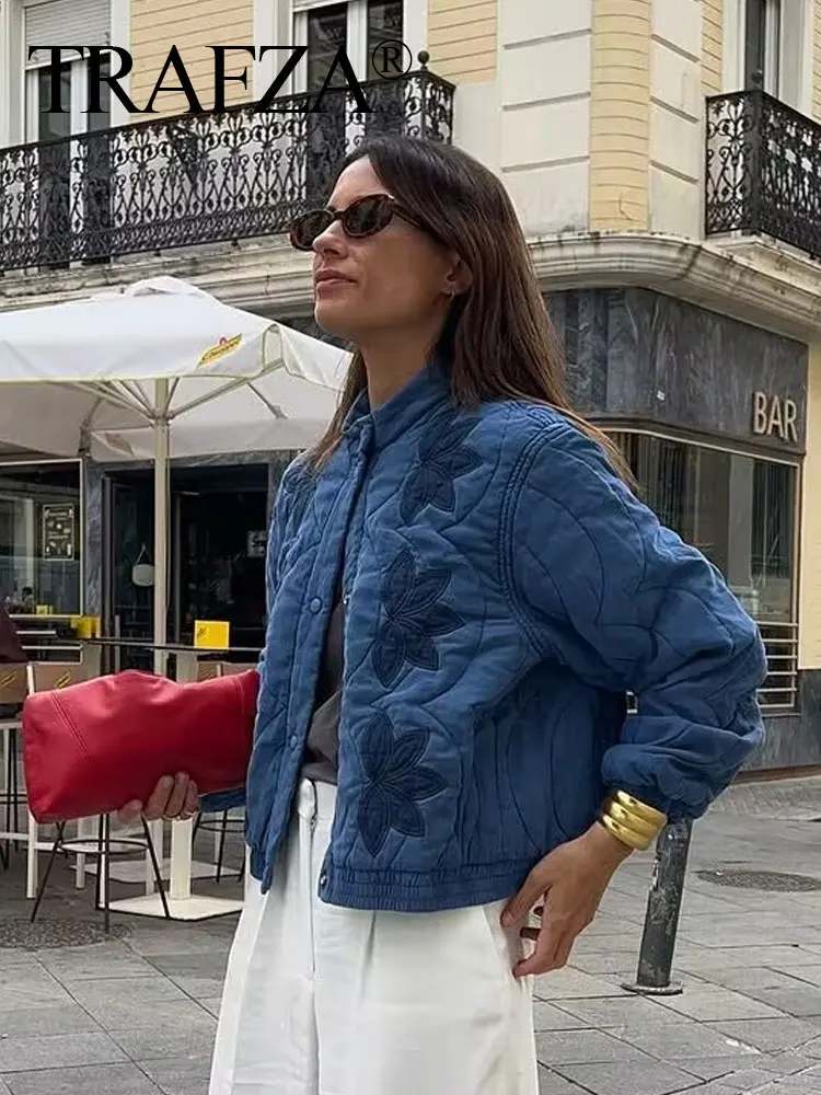 

HH женская осенне-зимняя модная теплая стеганая хлопковая куртка с длинными рукавами, водолазка, однобортное винтажное пальто с вышивкой