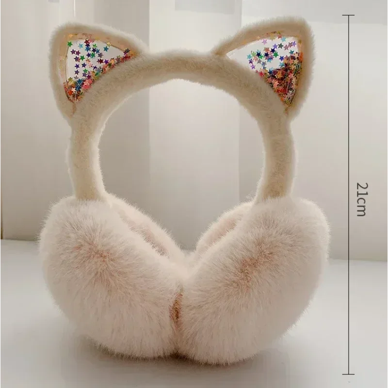 Girl Winter Cat Ear Earmuffs Foldable Warm  Protect Cute Faux Fur Soft Fluffy Earcap Korean Style Children Ear Cover Ear Muff