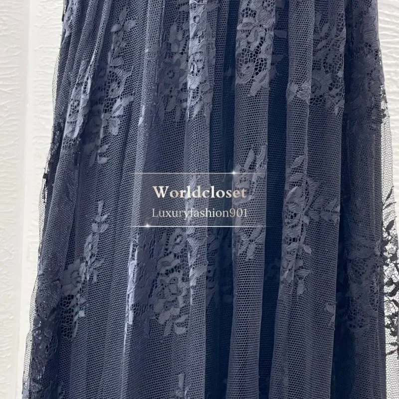 Women's Good Guality Black Diamonds Lace Patchwork Long Sleeve Cut Out Maxi Dress