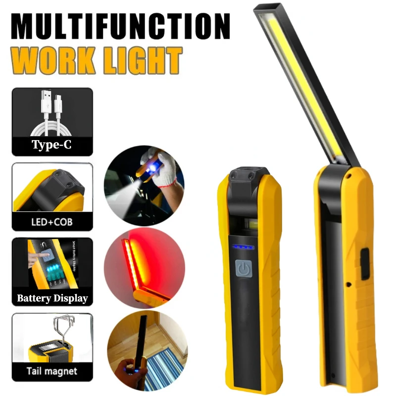 Multifunctionele Draagbare Cob Werkend Licht Magnetische Zaklamp Led Werklamp Met Magneet Draaibaar Draaibaar Haak Zaklamp