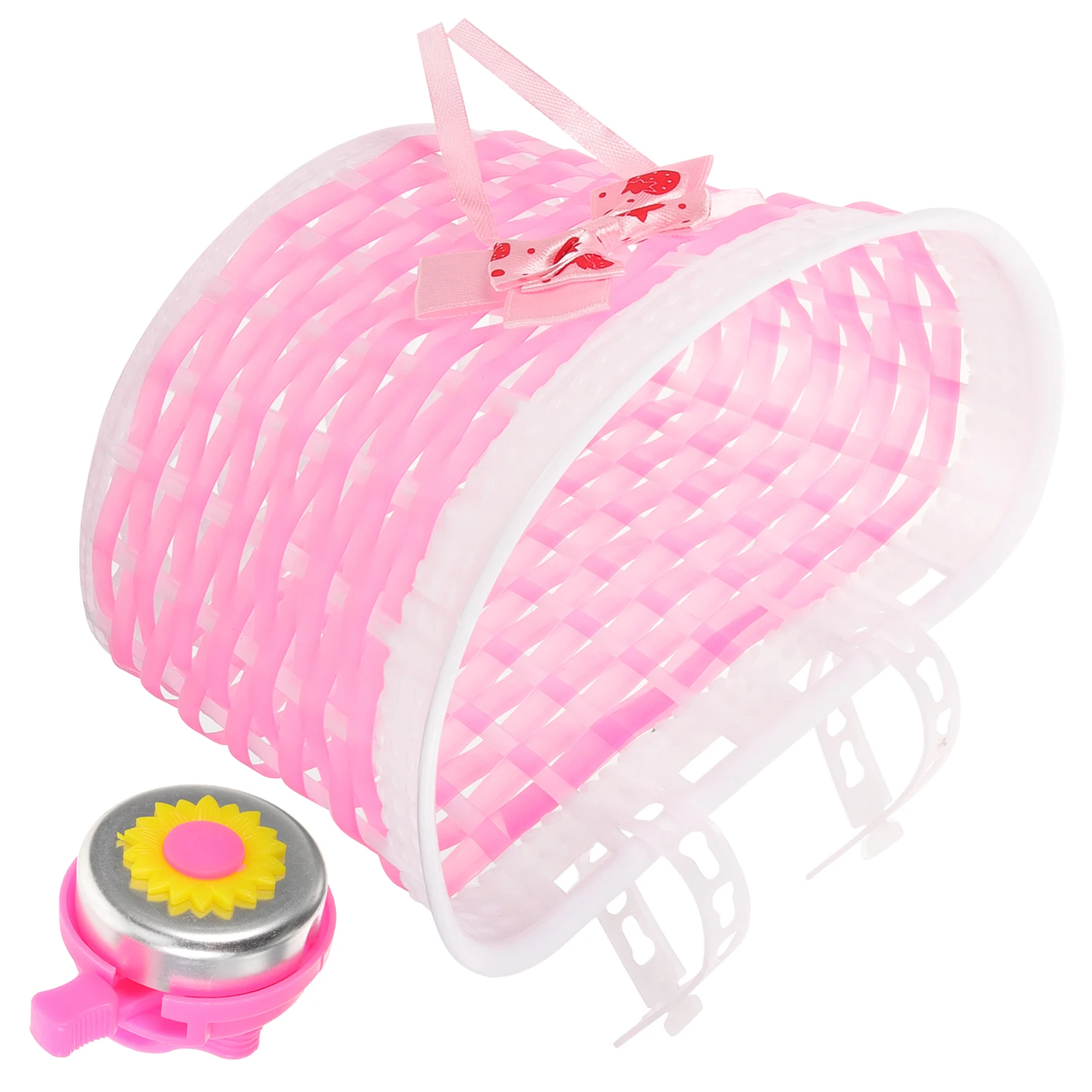 

1 set Kids Bike Basket Pink Front Container with Bell Toddler Bicycle Accessories Storage Box Scooter Supplies Wearable Durable