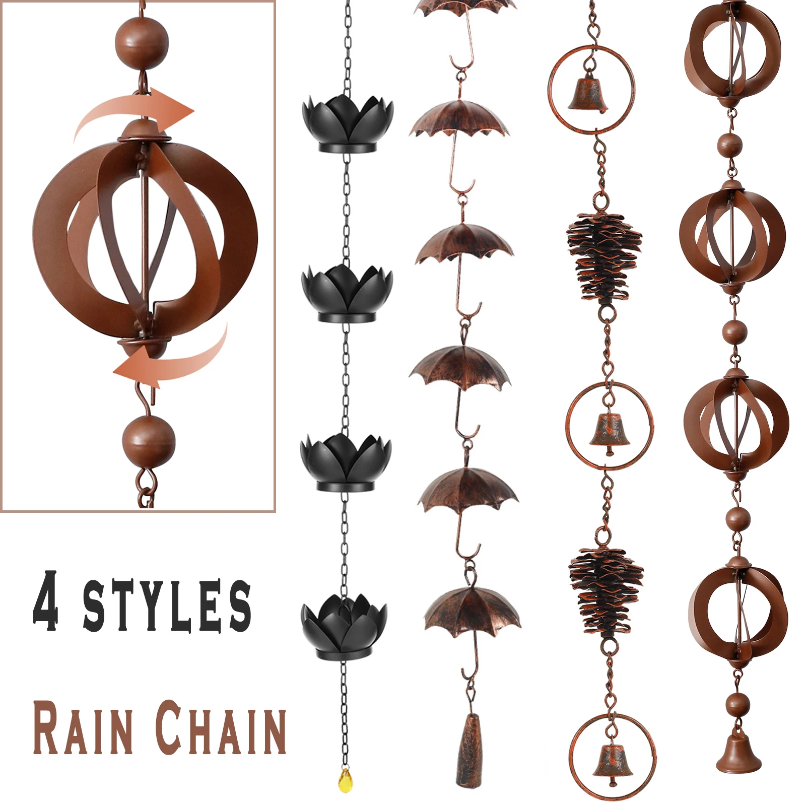 

Unique Rain Chains 3.28 to 3.97ft Iron Rain Catcher Chain for Gutters Outdoor Decorative Hanging Chain with Relaxing Water Sound