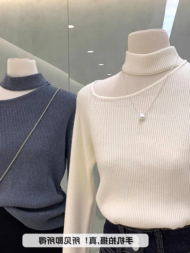 

Удобный длинный вязаный свитер Pure Color Ne Hanging Base irt Lazy Sle Faionable Simple Korean Version Commu...