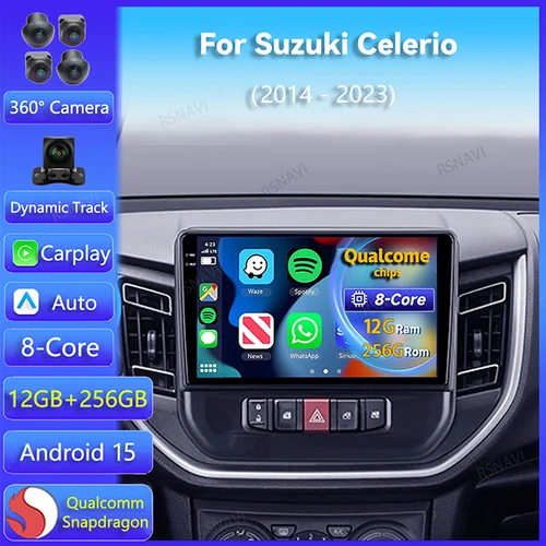 Android 15 Carplay Auto para Suzuki Celerio 2014 2015 - 2023 Radio de coche navegación GPS vídeo inalámbrico reproductor estéreo DVD cámara 360