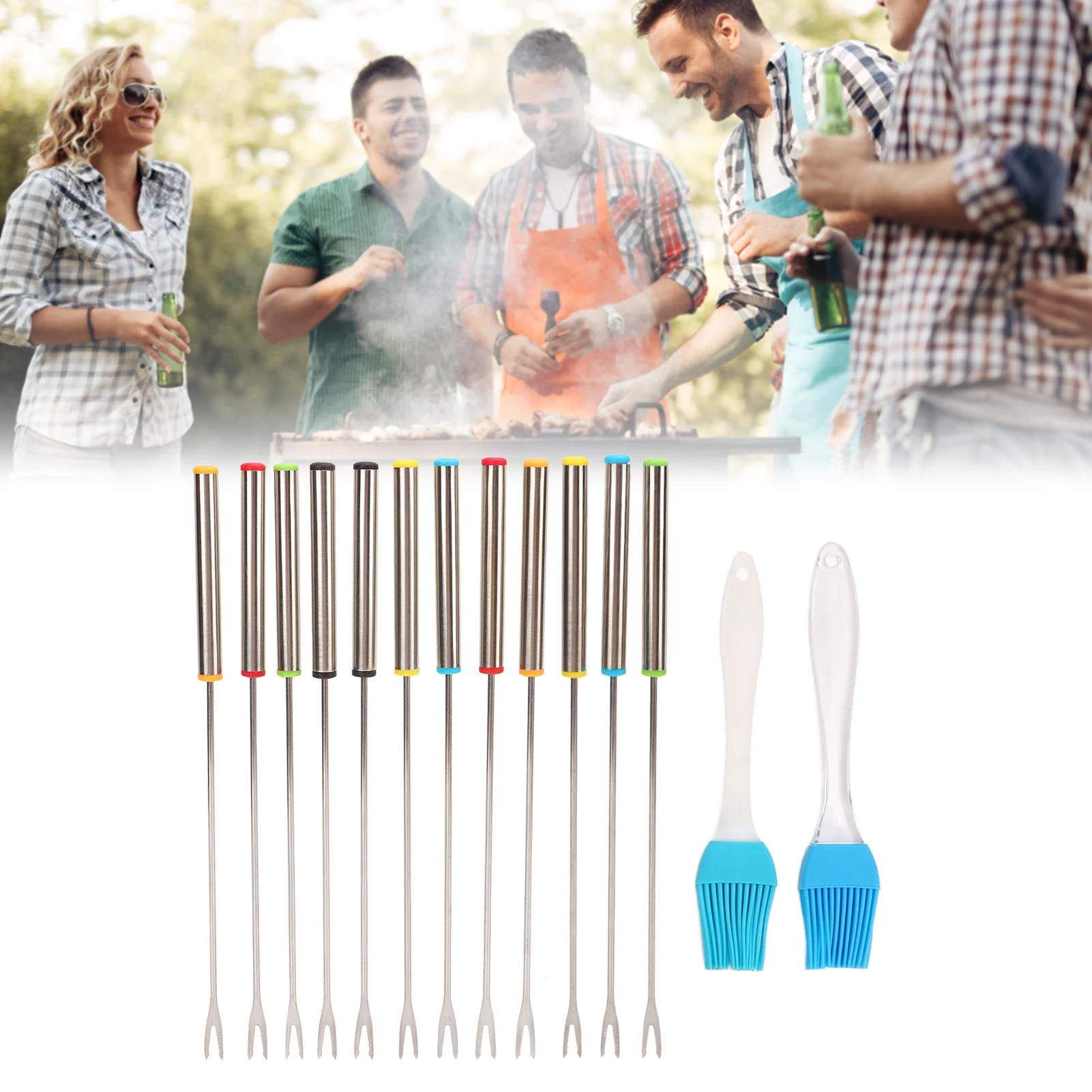 Tenedores para fondue de 24 cm, palitos de fondue de acero inoxidable con mango resistente al calor, herramientas de cocina, tenedores para fondue, tenedores para frutas