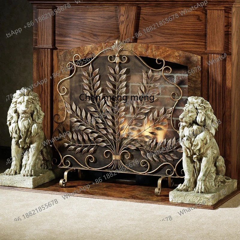 American country wrought iron floor-to-ceiling black home living room fireplace screen leaf partition seat screen