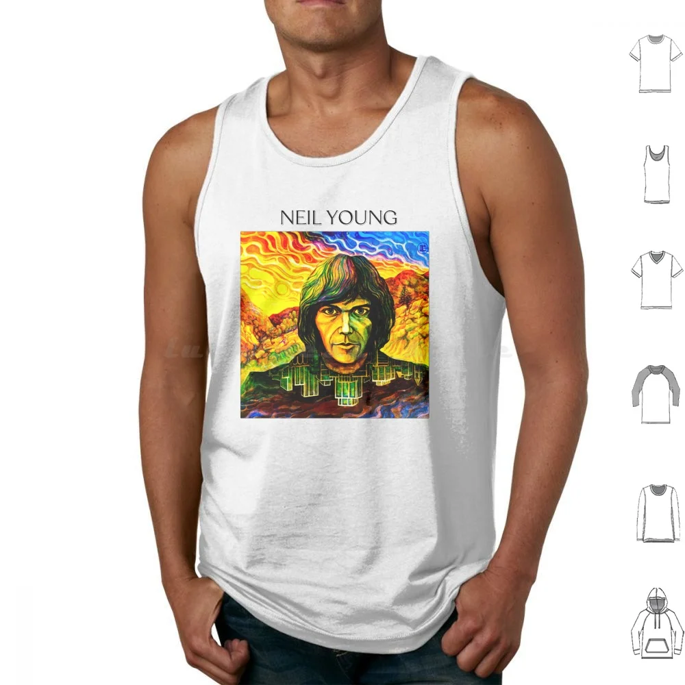 Painting Emperor 70s Color Young Art Tank Tops Vest Sleeveless Harvest Art Crazy Horse Neil Music Space Moons Retro 70s Band