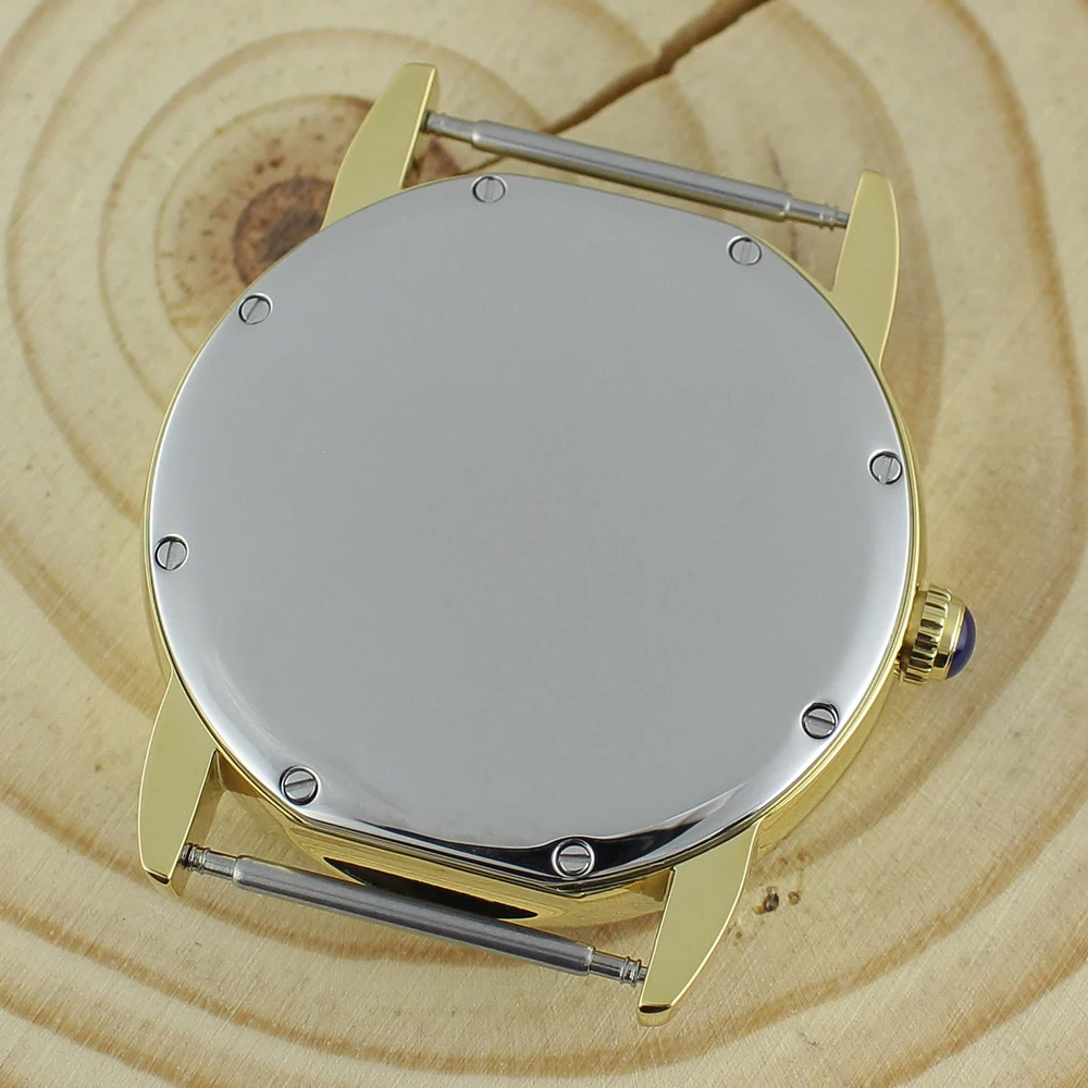 الذهب PVD 42 مللي متر حافظة ساعة من الفولاذ المقاوم للصدأ الياقوت كريستال الساعات اكسسوارات ل Eta2824 PT5000 34.5 مللي متر الطلب انظر من خلال الظهر