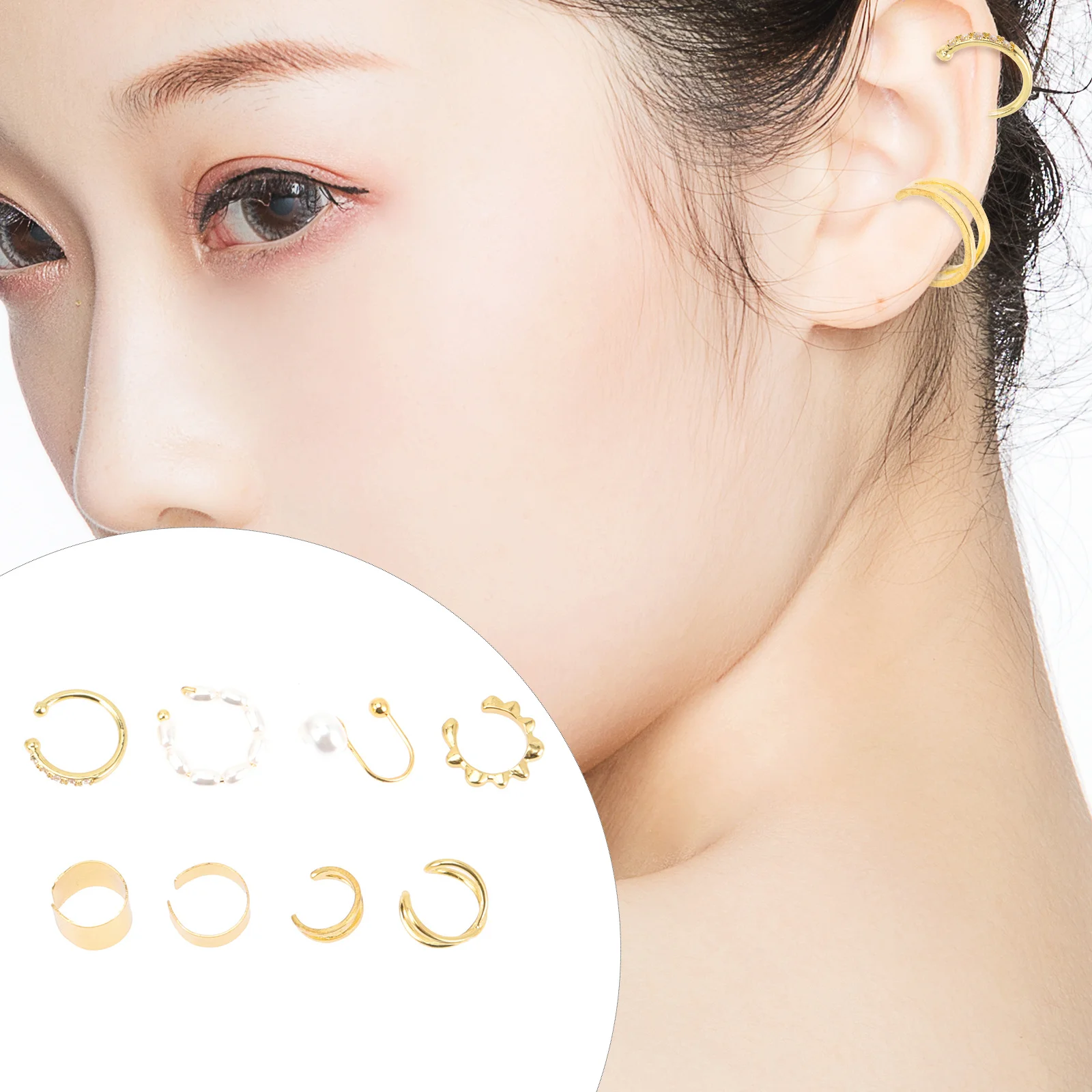 

8Pcs Gold Nose Rings for Women Clip on Earrings Minimalist Non Piercing Body Jewelry Street Dance Performance Clip on Earrings