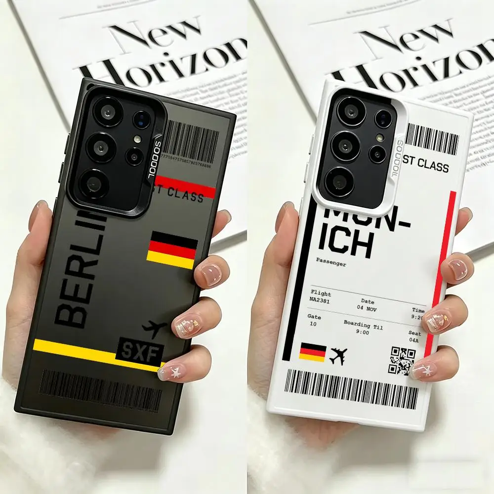 Plane travel ticket germany Phone Case Laser Matte Case for Samsung S25 S24 S23 S22 S21 Ultra Plus Shockproof Hard Back Cover