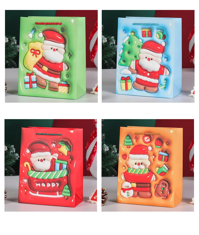 

3d Christmas Gift Bag Fade-Resistant Santa Claus Gift Bag Christmas Paper Bag 3d Design For Family Gift Exchange