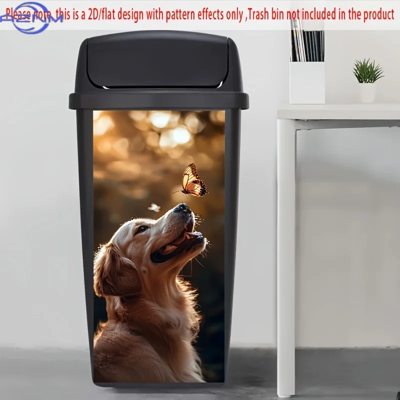 1pc 2D/Flat Trash Can Sticker,  X cm, Capturing The Lovely Moment of A Golden Retriever Chasing A Butterfly, Pet Fun Style Tra