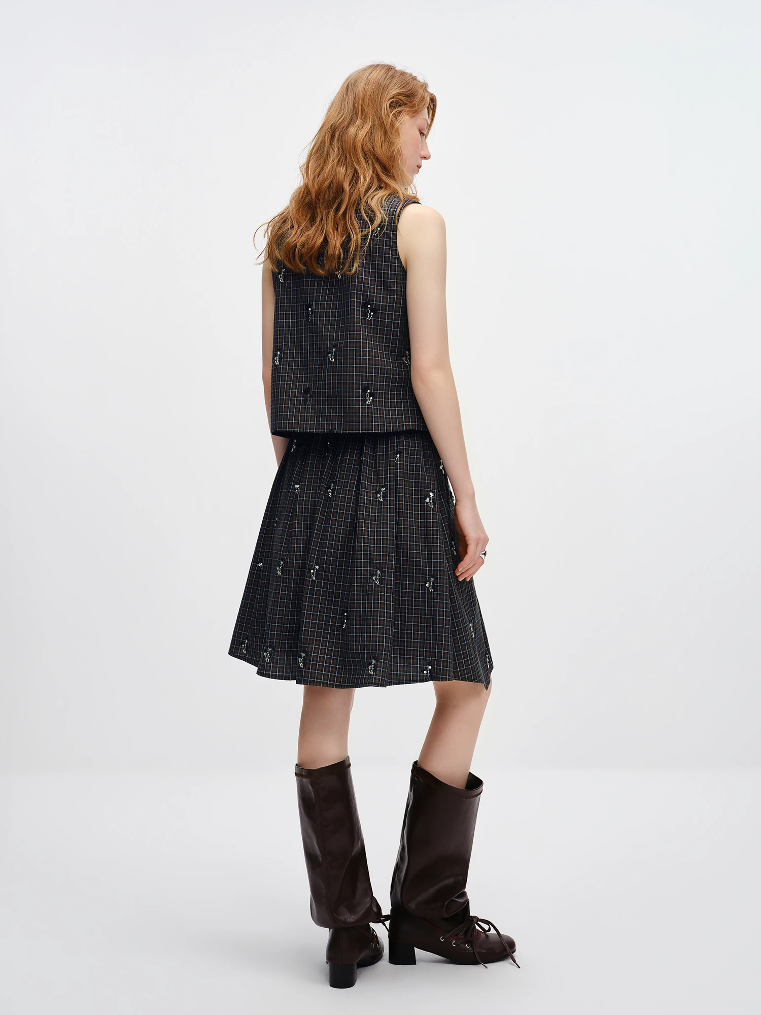 FSLE 【Premium-Serie】 Damen-Set aus schwarzem Tweed mit Perlen und Karomuster, Weste und Rock, Sommer 2026, Neu, Vintage-Stil | Elegantes Damen-Zweiteiler-Outfit – Detail 19