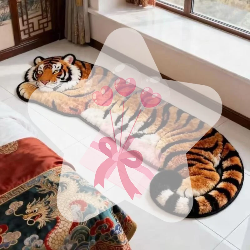 Tiger Shaped Fluffy Area Rug Thick Plush Non Slip Backing Soft Floor Carpet for Kids Room Bedroom Home Use