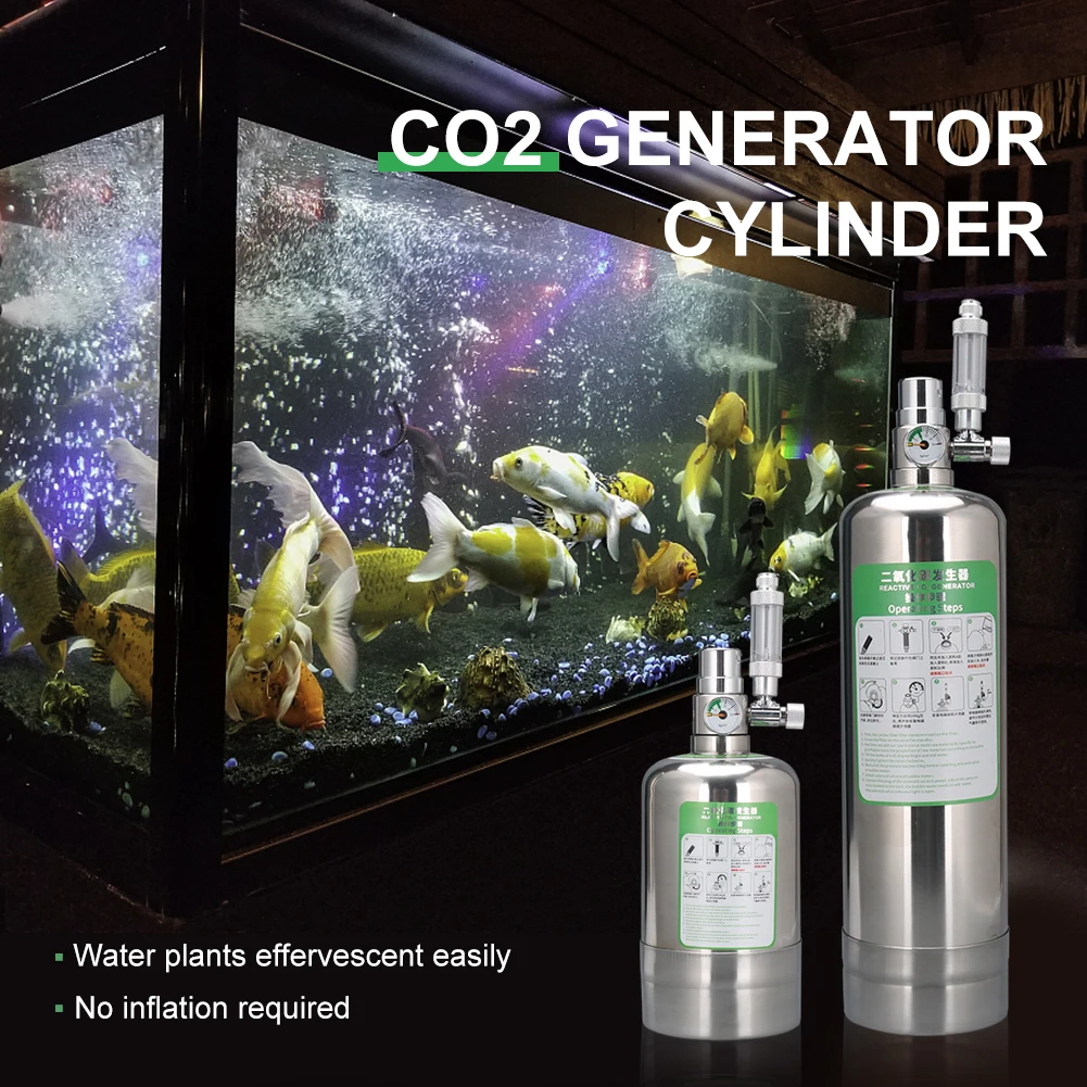 1L/2L CO2 Cylinder Generator with Pressure Gauge Water Injection Bubble Meter Stainless Steel Aquatic Plant Fish Tank System Kit