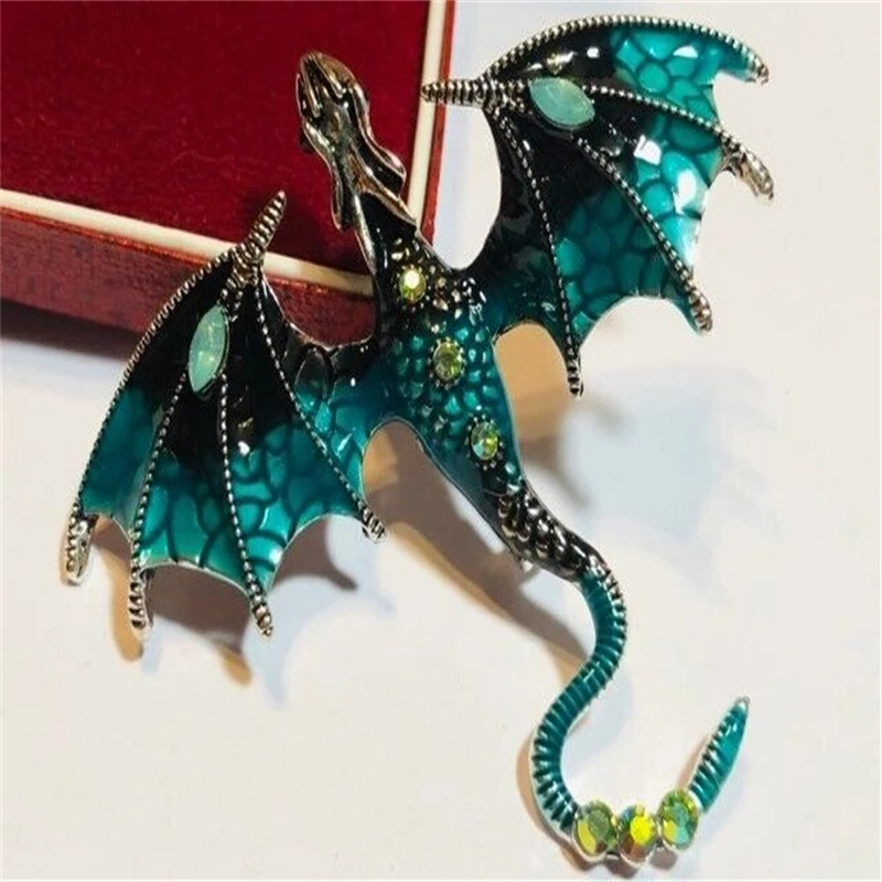 Beautiful Shimmering Blue Crystal & Enamel Dragon Brooch / Necklace Pendant