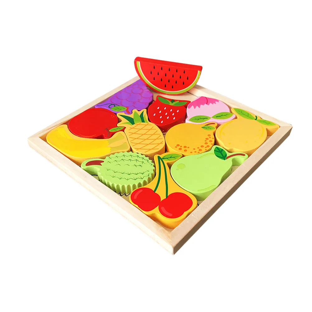 

Fruit Puzzle Cartoon Animal Kids Accessory Interactive Wear-resistant Toy Toddler Wooden Household