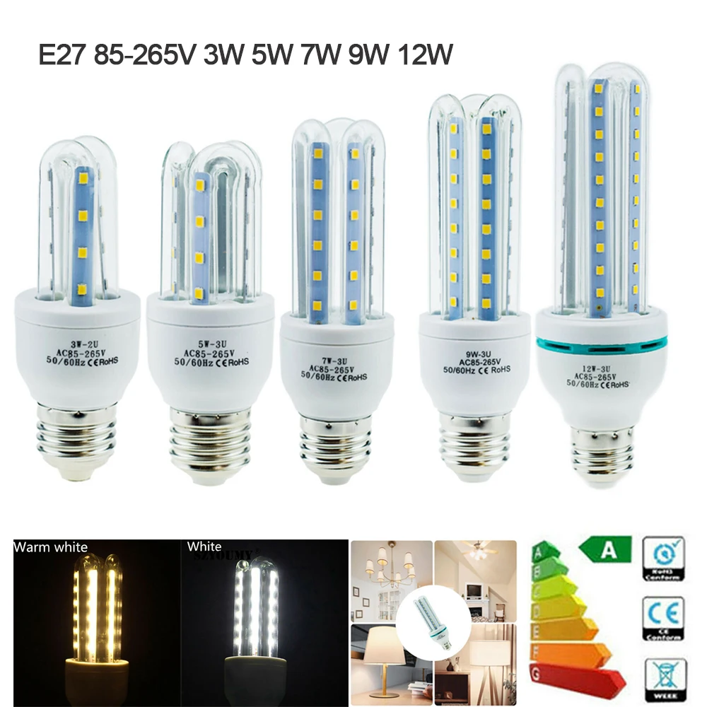 3 واط 5 واط 7 واط 9 واط 12 واط 85-265 فولت توفير الطاقة E27 LED مصلحة الارصاد الجوية 2835 الذرة مصابيح كهربائية الفلورسنت النيون الأضواء الكاشفة مصابيح المنزل 360 درجة الإضاءة