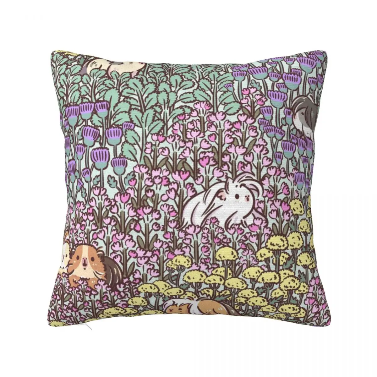 Long Haired Guinea pigs and Floral Garden pattern Throw Pillow Sofa Covers For Living Room Cushions For Children