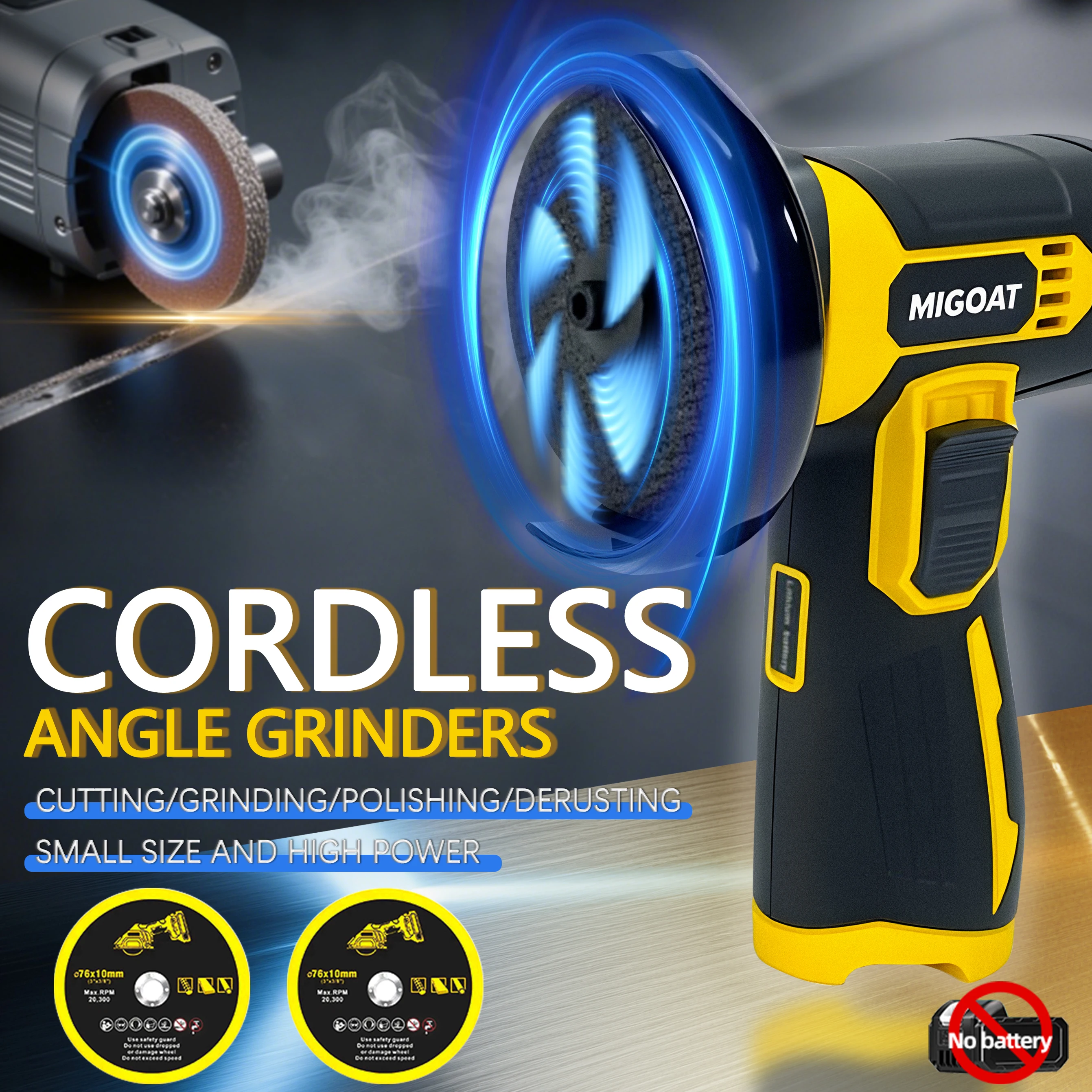 MIGOAT 12V Compact Cordless Grinder 18000RPM Multi-Function Tool , Metal Polishing and Small Space Work, For 12V Battery