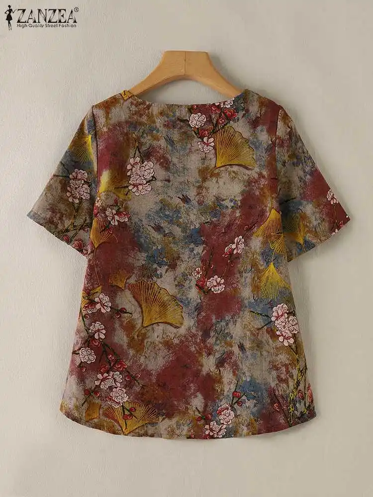 Bohemian Floral Printed Blouse Summer Women Tops 2024 ZANZEA Fashion Short Sleeve Holiday Shirt Casual Loose Blusas Mujer Femme