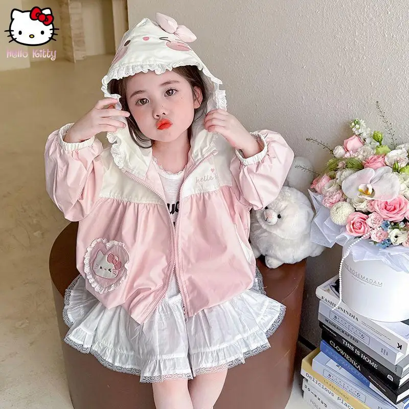 

Новые топы Sanrio для девочек, детские топы с капюшоном на весну и осень, куртка на молнии, модная повседневная куртка принцессы с героями мультфильмов в стиле аниме