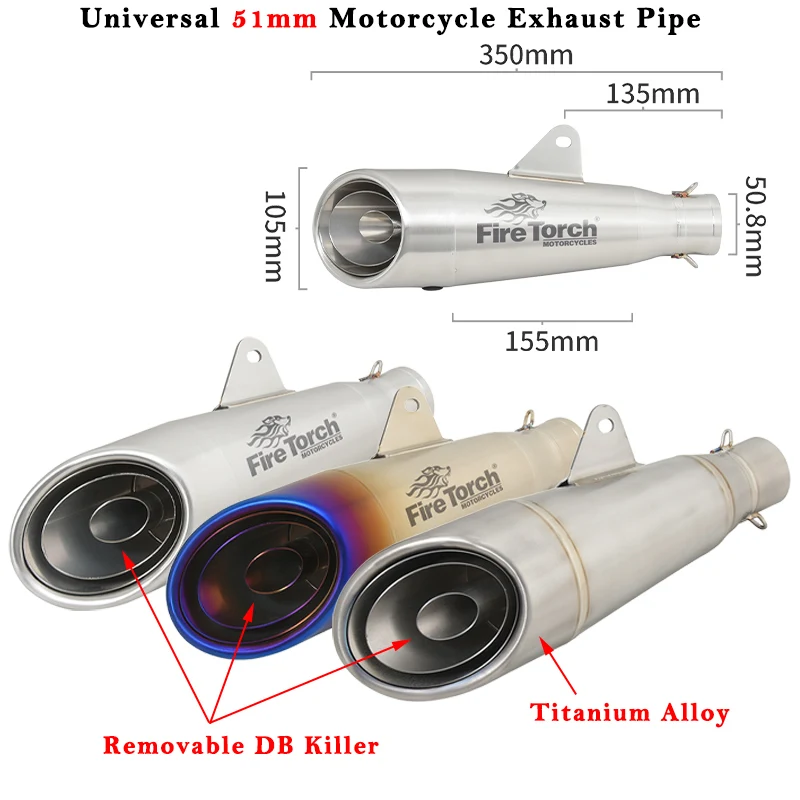 Universal 51mm Motorcycle Exhasut Pipe Motocross Muffler DB Killer Escape For KTM 790 CB500F ER6N GSX-S750 R1250GS ZT125 MT09