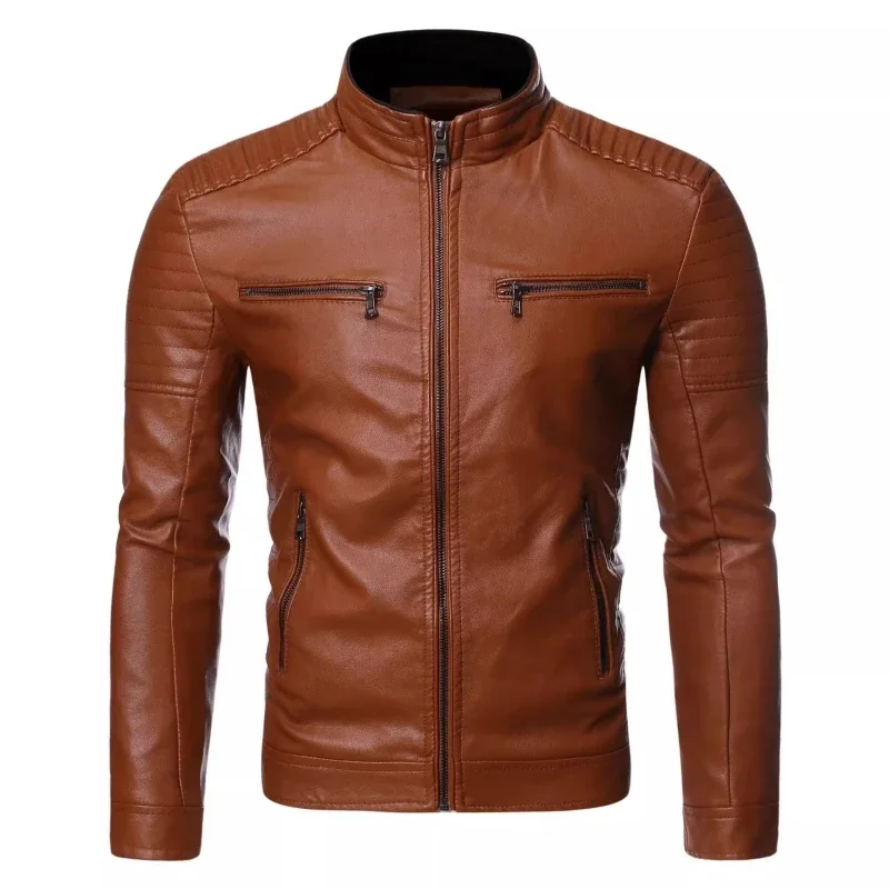 

2024 Spring Men Leather Coat Zipper Korean Fashion Leather Sheepskin Men Leather Jacket Trend Casual Fit Slim Baseball Clothes