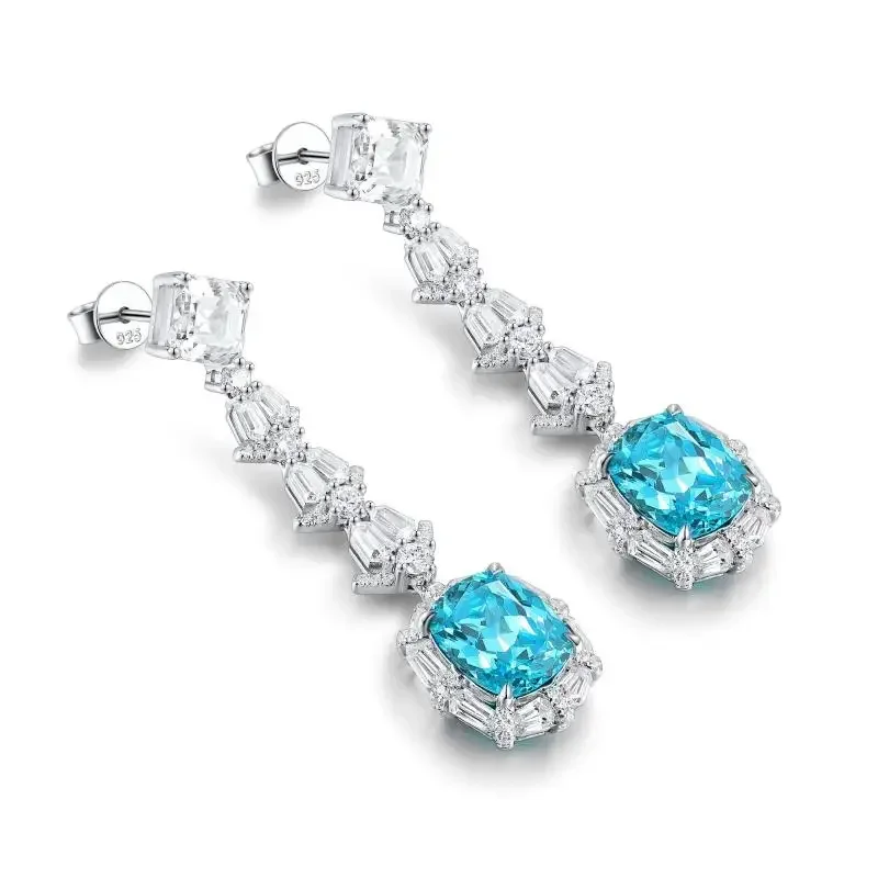 Pirmiana 2023 New Popular S925 Silver 10.85ct Lab Grown Paraiba Sapphire Earrings Engagement Women