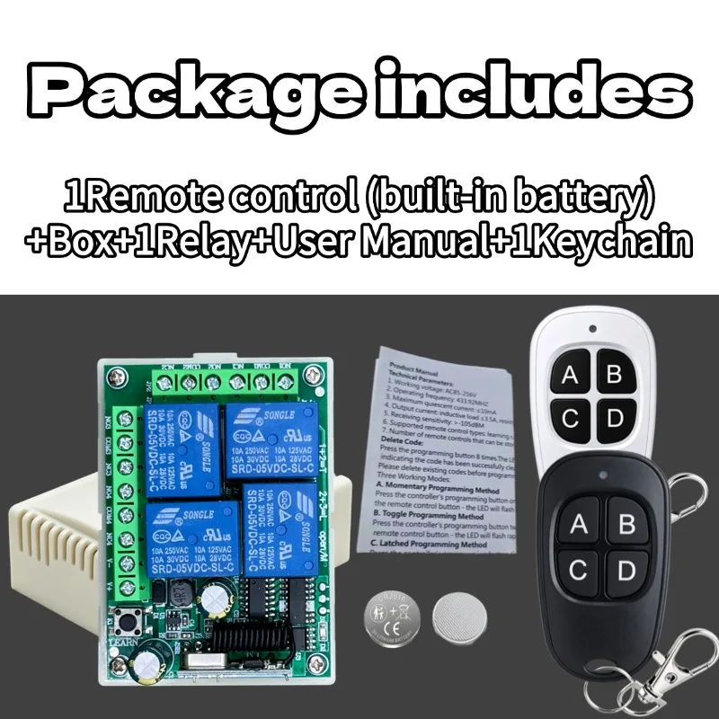 433MHz Universal Wireless Remote Control DC 12V 4CH Relay Receiver Module RF Switch 4 Button Remote Control Gate Garage Opener view 6