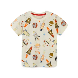 Jumping Meters 2-7T Children's Boys Girls T Shirts Cotton Rockets Print  Short Sleeve Baby Clothes Summer Toddler Kids Tees Tops
