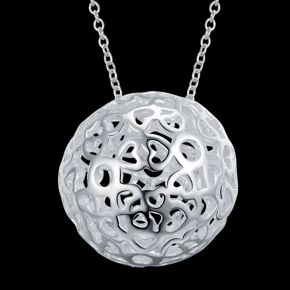 

Hot Classic 925 Sterling Silver Necklaces Women Charm Jewelry 18 Inches Hollow Ball Pendant Fashion Men Party Christmas Gifts
