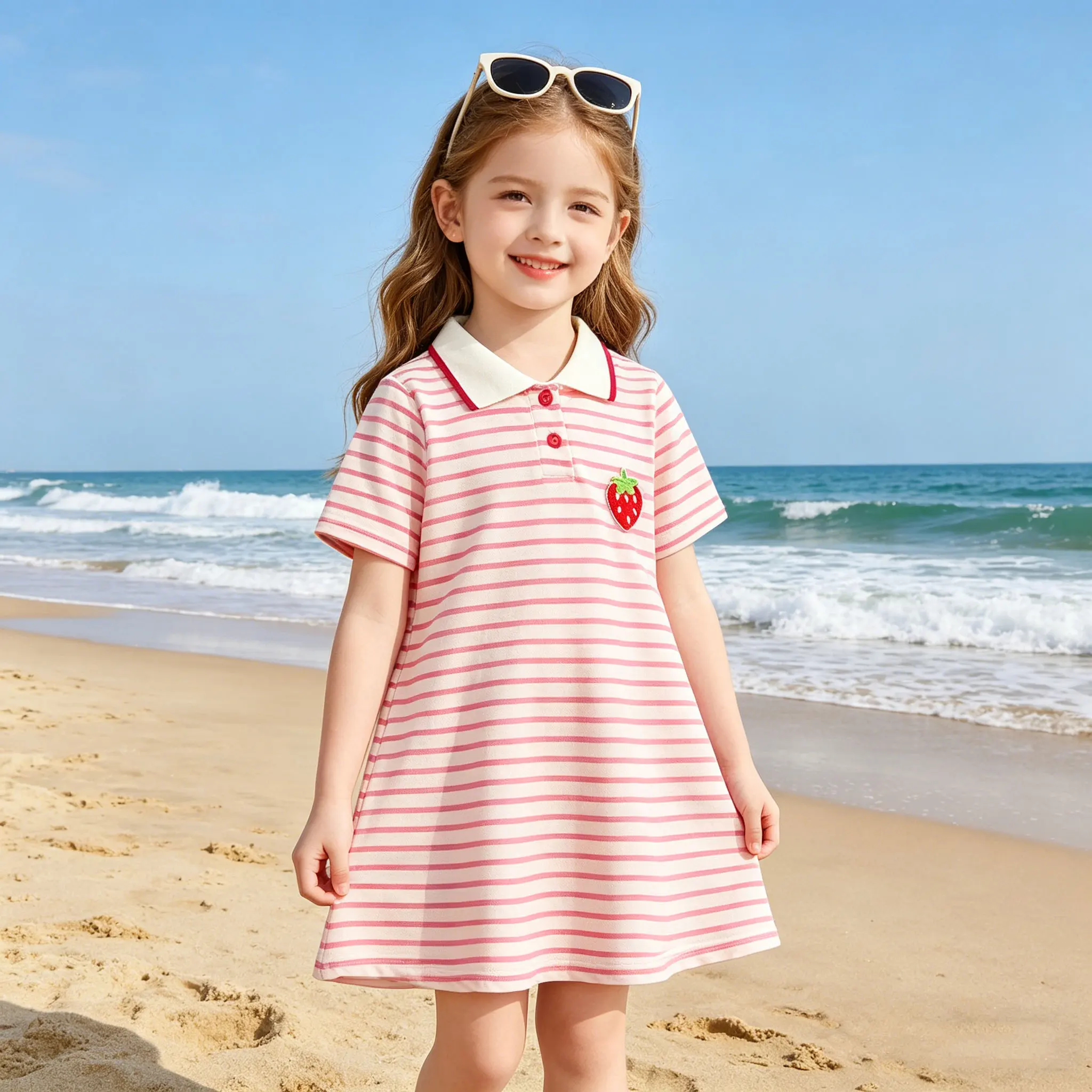 

Girls Striped Polo Dress 2026 Stripe Short Sleeve Knit Dress for Kids Casual A-line Dress for Toddler Summer School Daily Wear