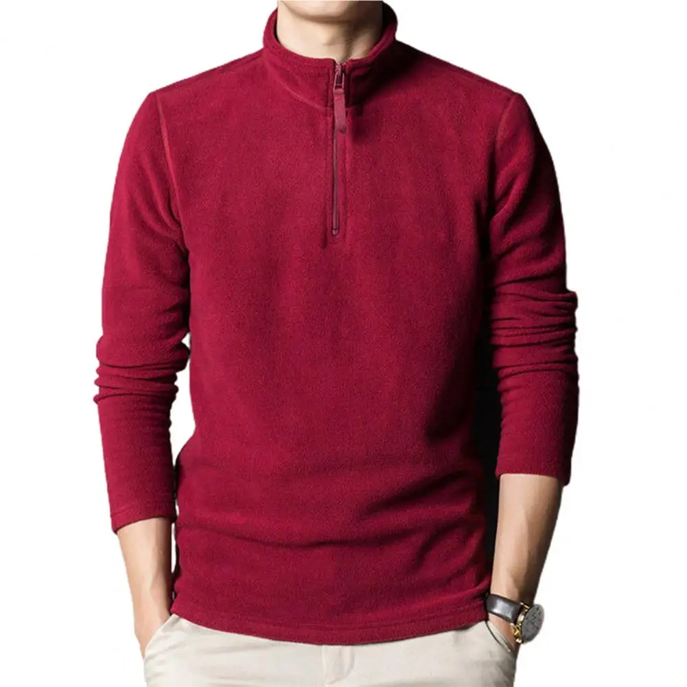 Men's Turtleneck Fleece Jacket Solid Color Half Turtleneck Sweater Fleece Pullover Warm Stand Collar Thicken Zipper Pullover