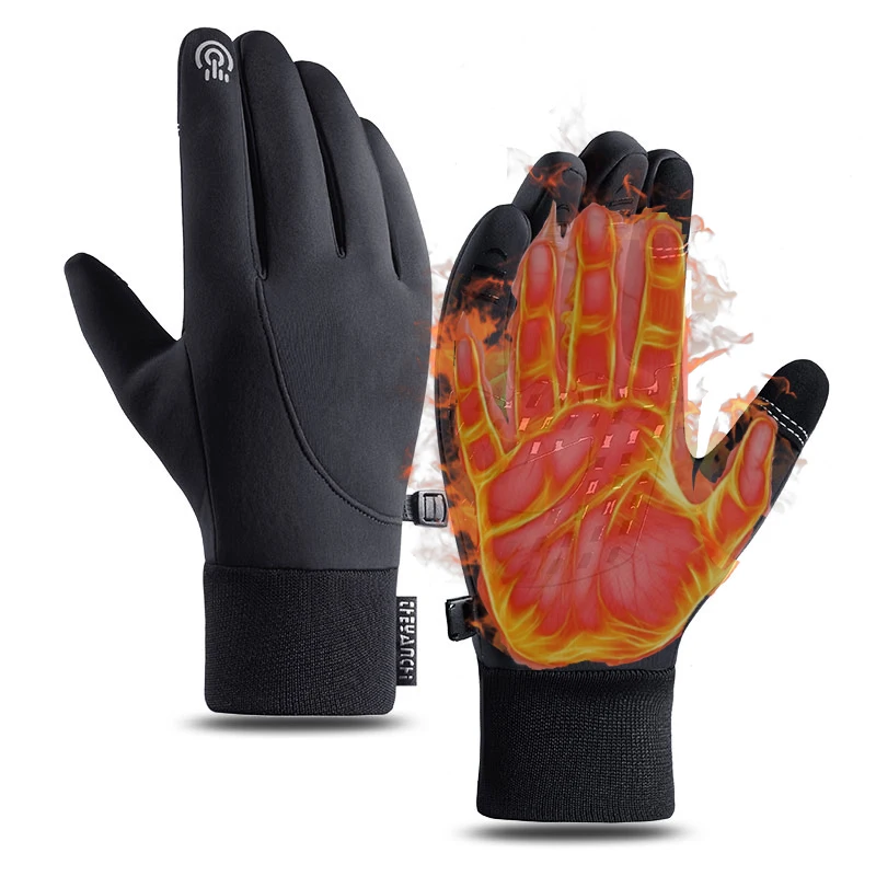 Winter-Herren-Fahrradhandschuhe mit warmem Fleece, Touchscreen-Outdoor-Handschuhe, wasserdicht und winddicht, rutschfest, für Camping, Wandern